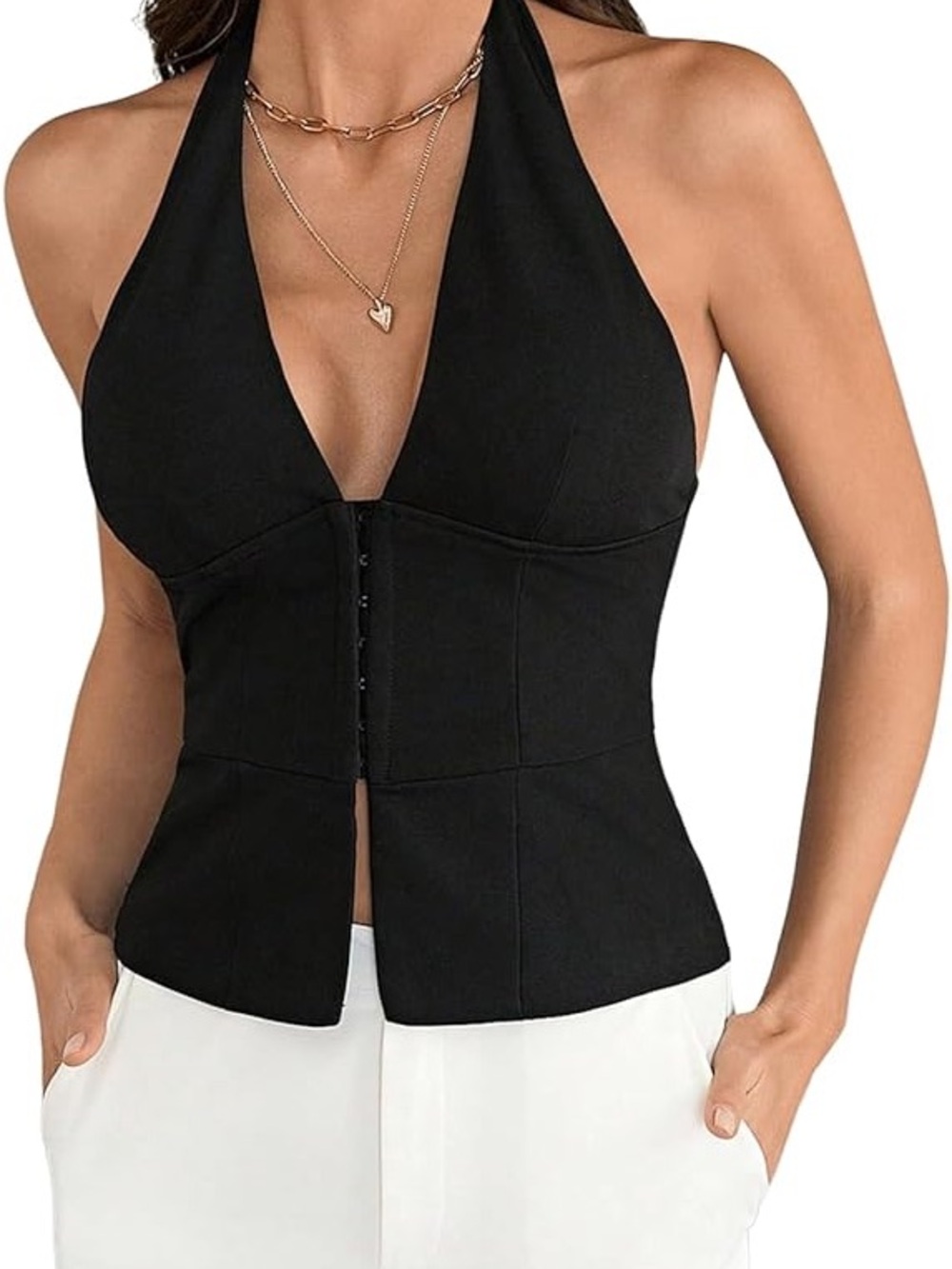 Women's Deep V Neck Halter Corset Top Open Back Sleeveless